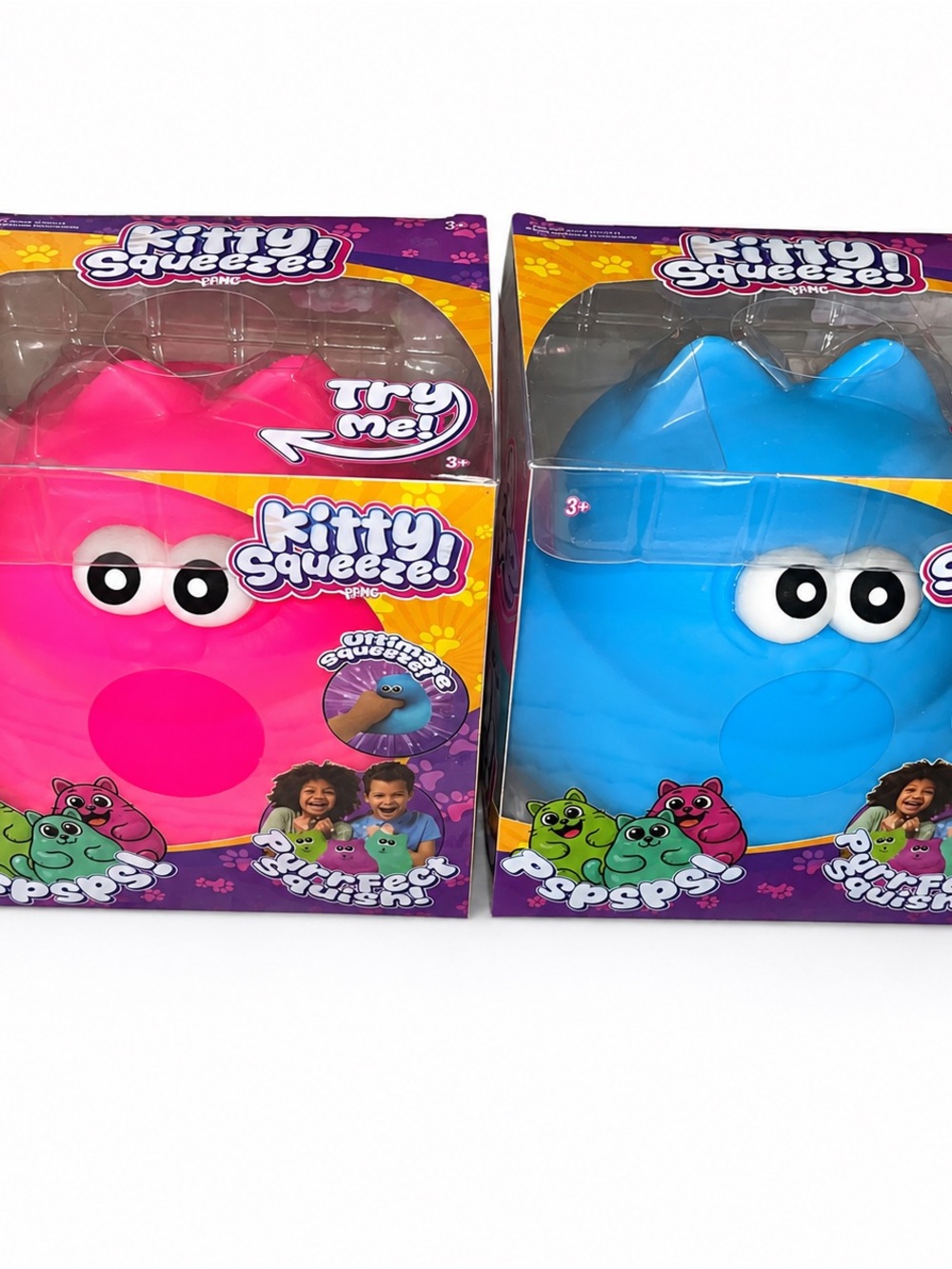 2 Squeeze Kitty Squeeze Plush Duo - Bright Pink & Bright Blue